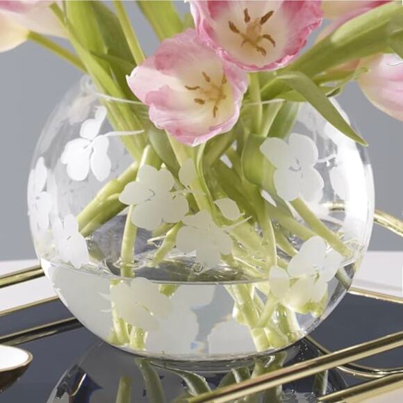 kate spade new york Spring Pansies Glass Petite Rose Bowl New Clear Round Vase - Picture 7 of 7